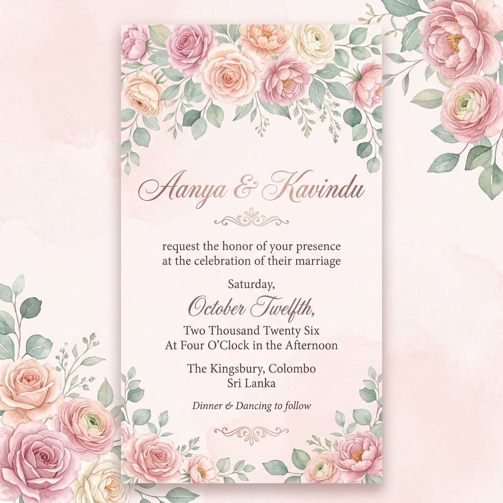 Floral Romance wedding invitation template preview