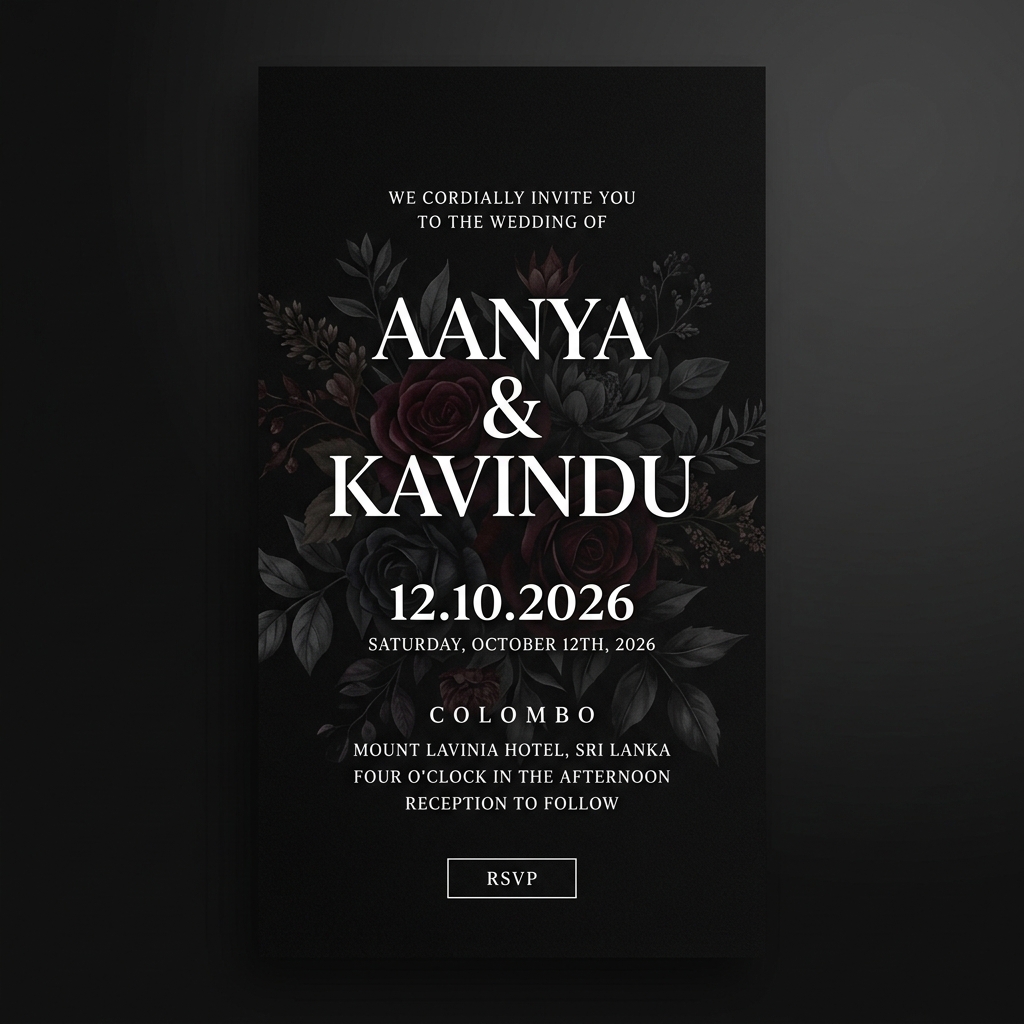 Moody Noir wedding invitation template preview