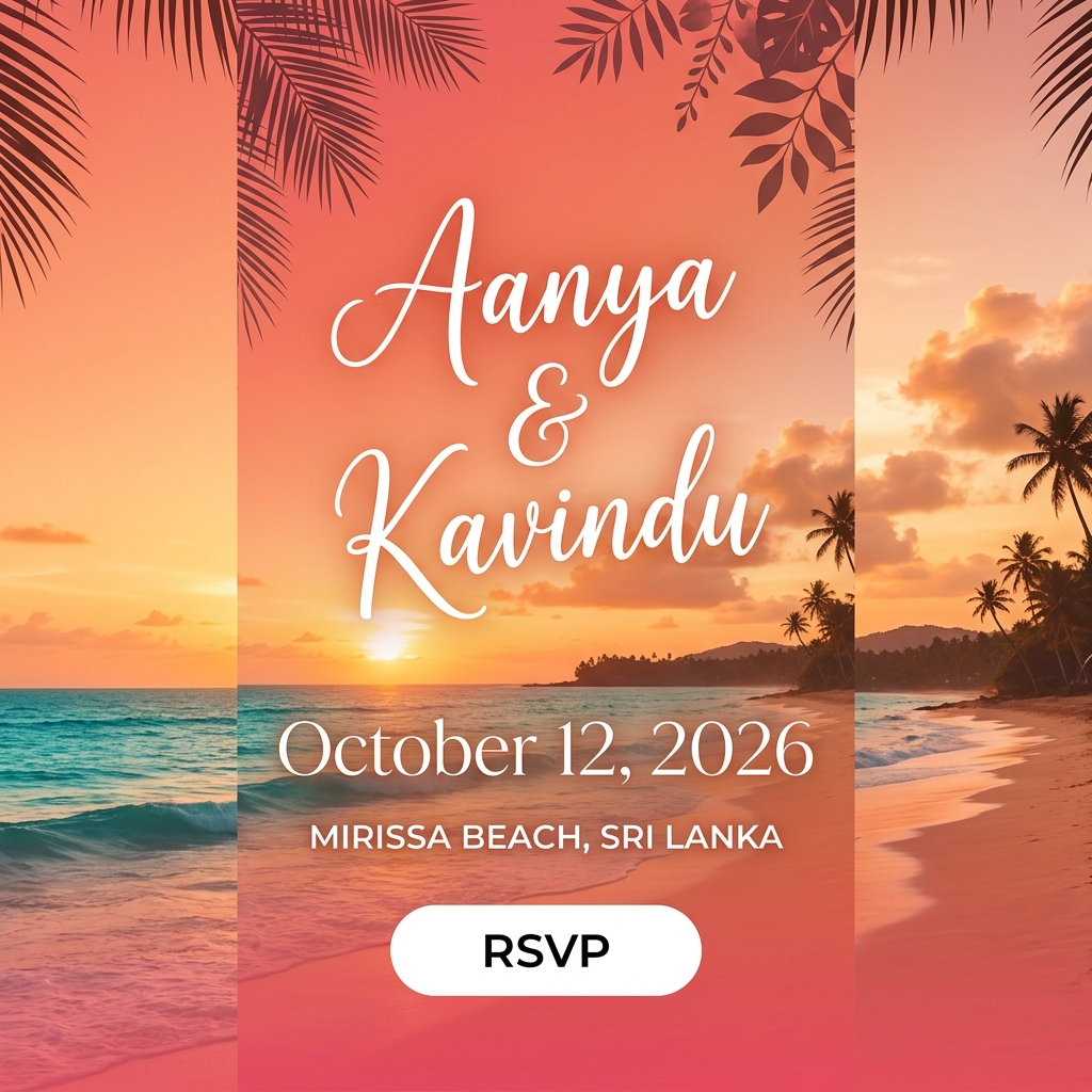 Tropical Sunset wedding invitation template preview